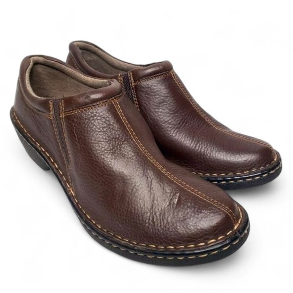 Eastland Amore Brown Pebble Leather‎ Slip On Clog Booties Women's Minimalist 11W